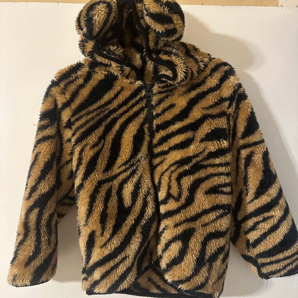 Kids Tiger Print Faux Fur Jacket